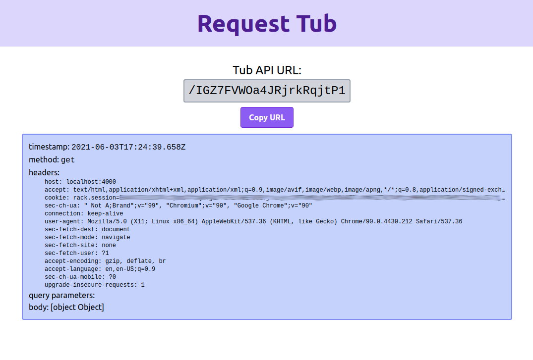 Screenshot of request tub application